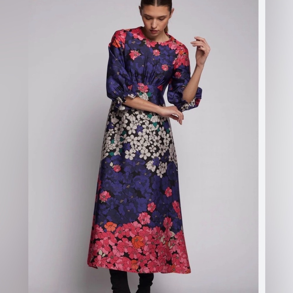 Vilagallo Floral Dress with Pink and Blue Accents NWT